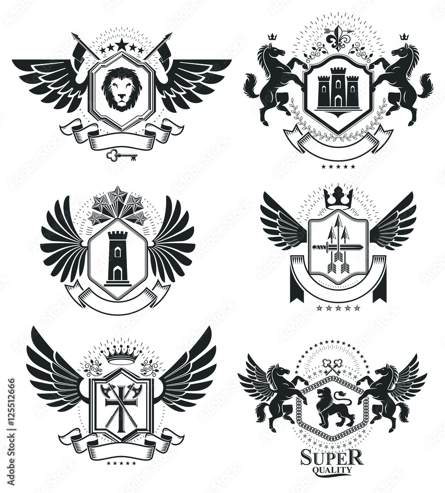 Heraldic Coat of Arms decorative emblems isolated vector illustr Heraldic Coat of Arms decorative emblems isolated vector illustr