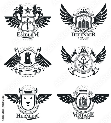 Luxury heraldic vectors emblem templates. Vector blazons. Classy