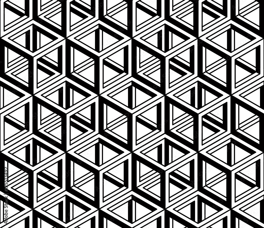 Black and white illusive abstract geometric seamless 3d pattern.