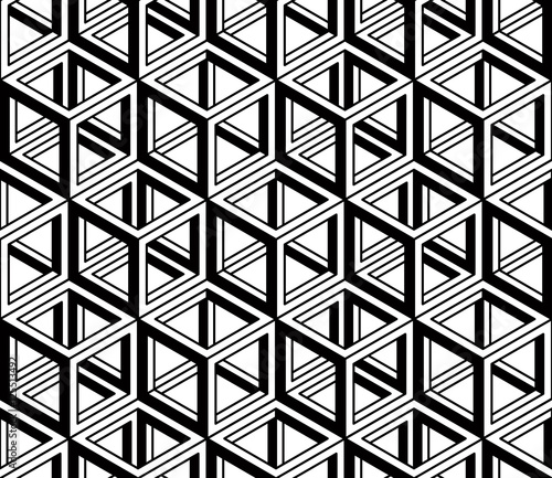 Black and white illusive abstract geometric seamless 3d pattern.