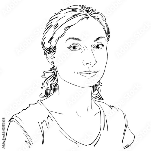 Hand-drawn vector illustration of beautiful kind woman. Monochro