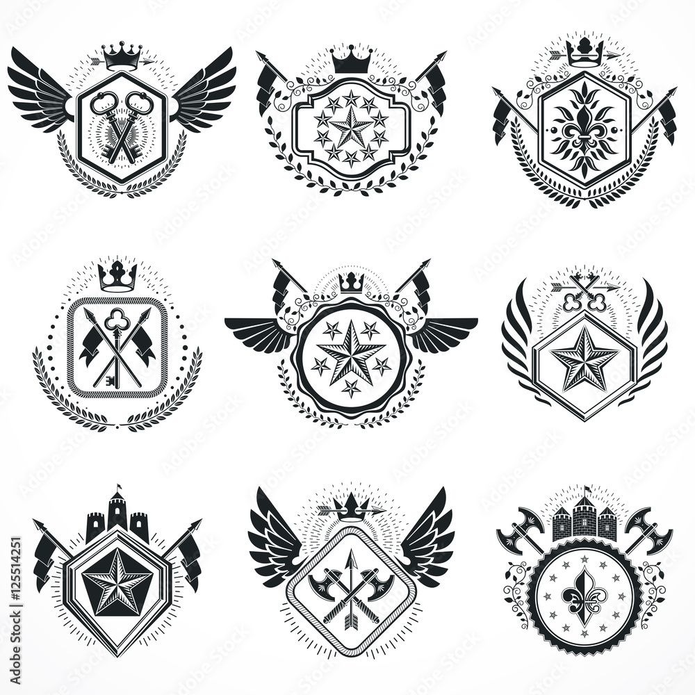 Vintage emblems, vector heraldic designs. Coat of Arms collectio
