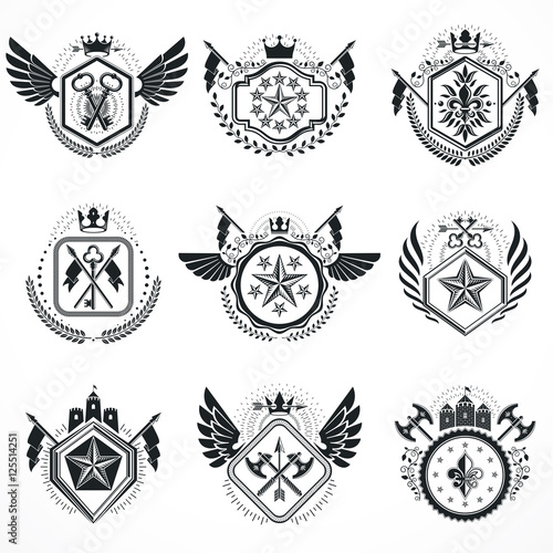 Vintage emblems, vector heraldic designs. Coat of Arms collectio