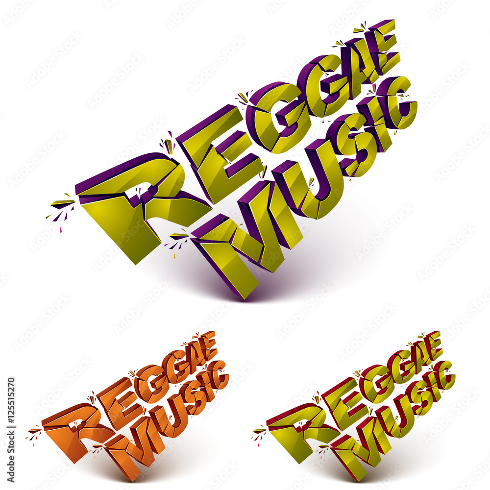 Vetor do Stock: Collection of 3d reggae music word broken into pieces ...