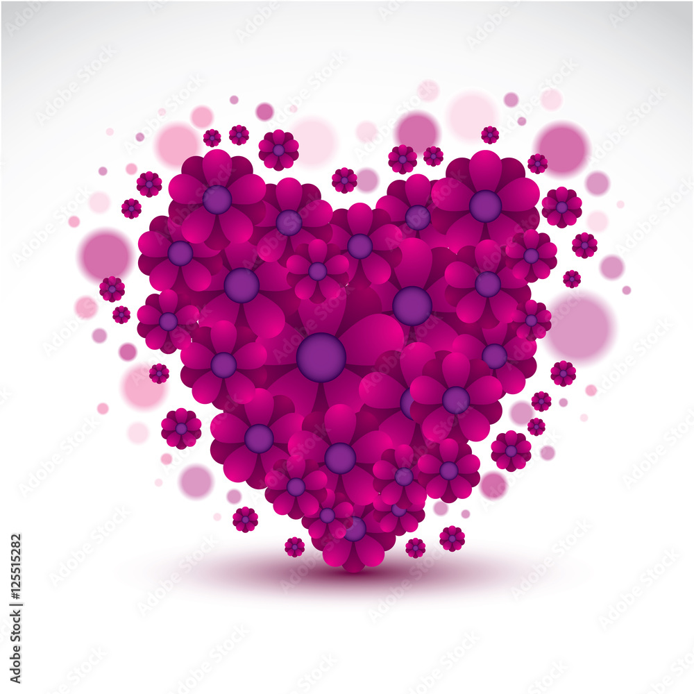 Glamorous romantic illustration of elegant floral purple heart,