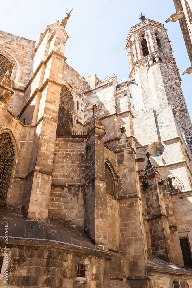 Cathedral of the Holy Cross and Saint Eulalia in Barcelona, Spain. Back elevation