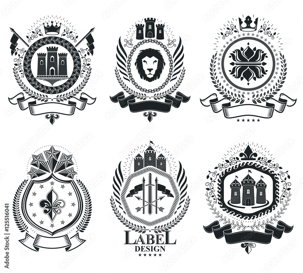 Classy emblems, vector heraldic Coat of Arms. Vintage design ele
