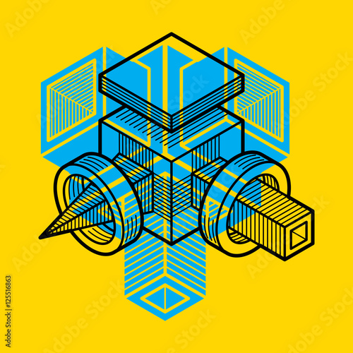 Abstract trigonometric construction, vector dimensional design t