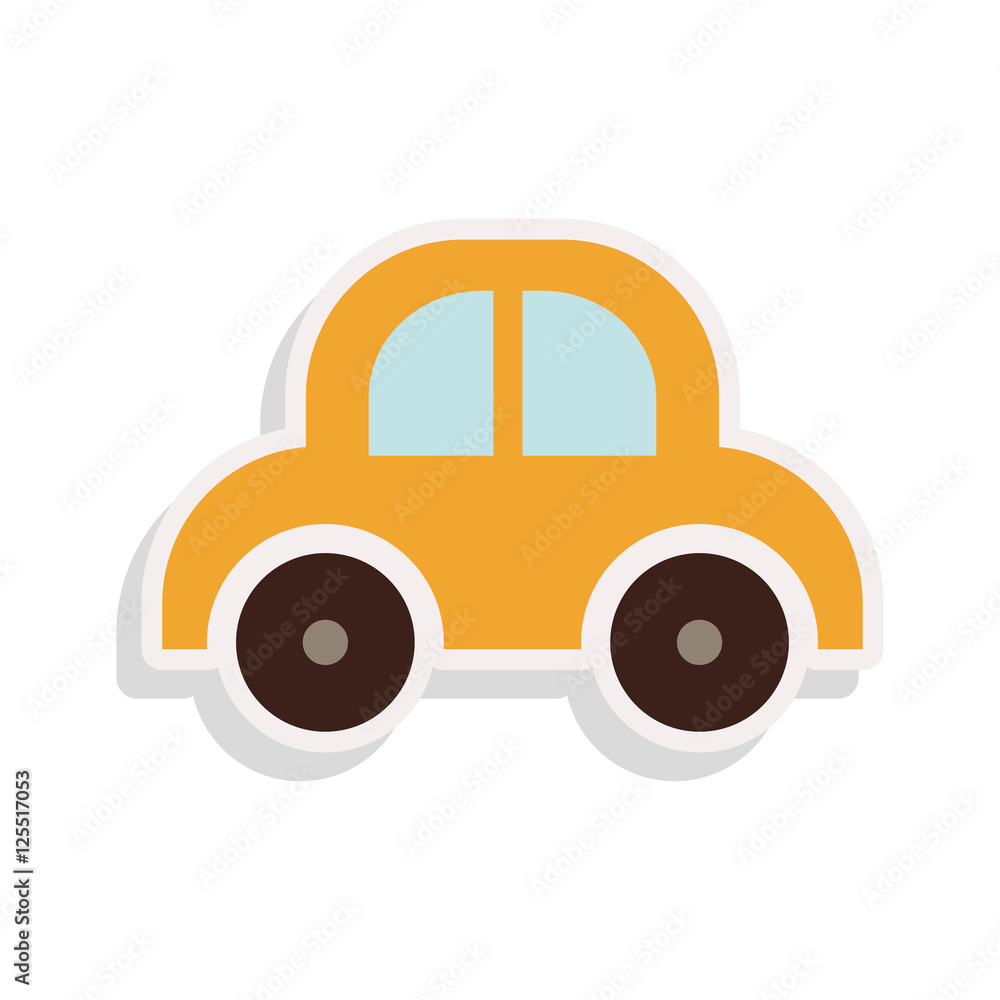 baby yellow car toy over white background. vector illustration