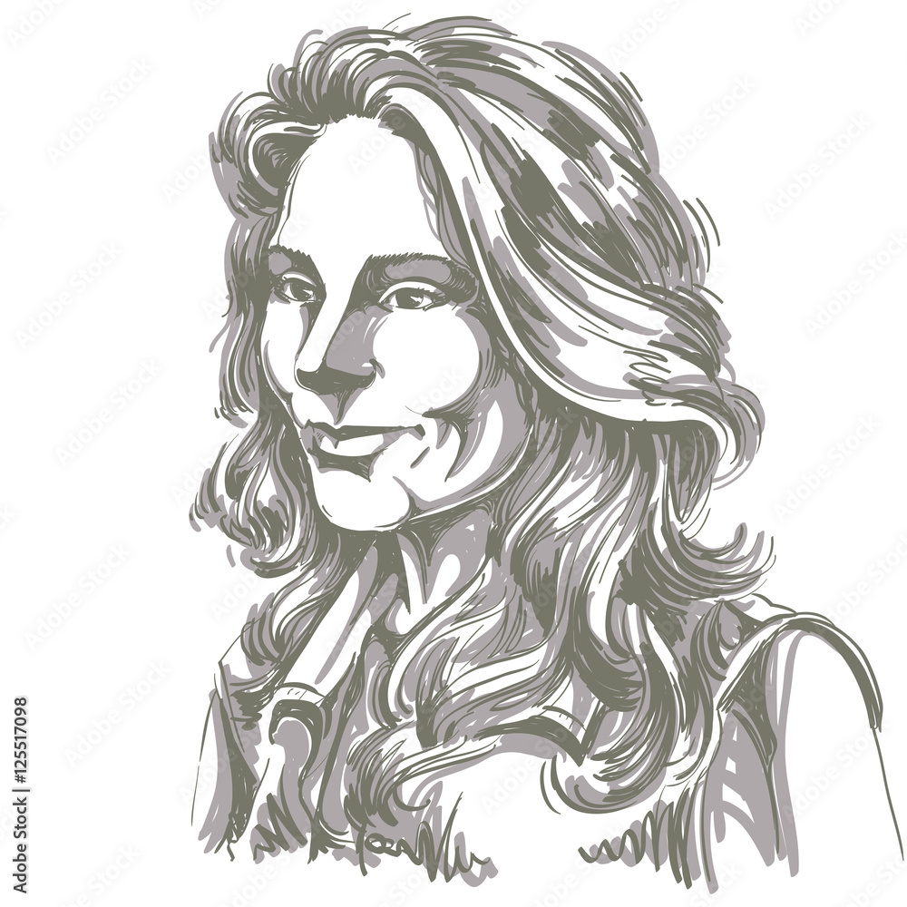 Vector art drawing, portrait of gorgeous dreamy girl isolated on Vector art drawing, portrait of gorgeous dreamy girl isolated on