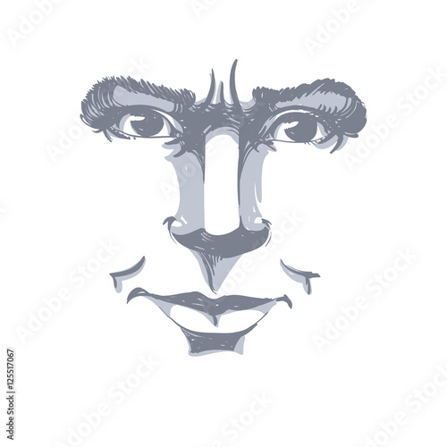 Hand-drawn vector illustration of irate woman. Monochrome image,
