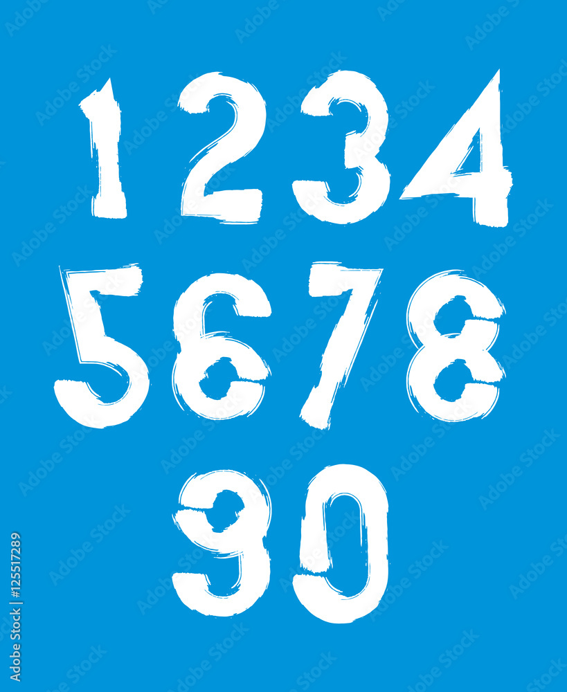 Handwritten white vector numbers, stylish numbers set drawn with Handwritten white vector numbers, stylish numbers set drawn with