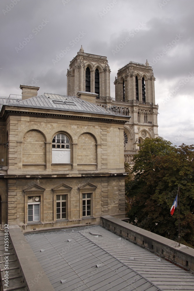 Notre Dame vue depuis l'hôpital de l'Hôtel-Dieu à Paris