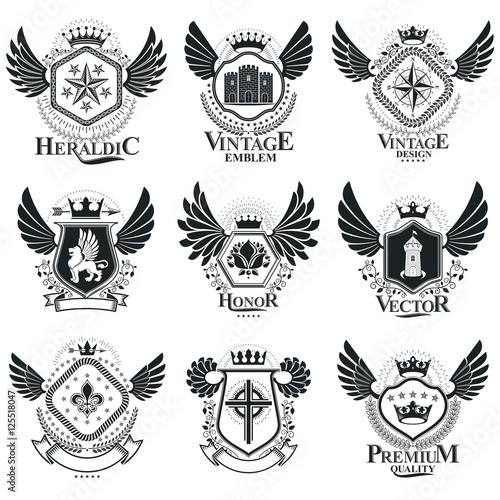 Vector emblems  vintage heraldic designs. Coat of Arms collectio