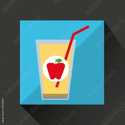 fresh juice fresh apple and cup glass straw design vector illustration eps 10