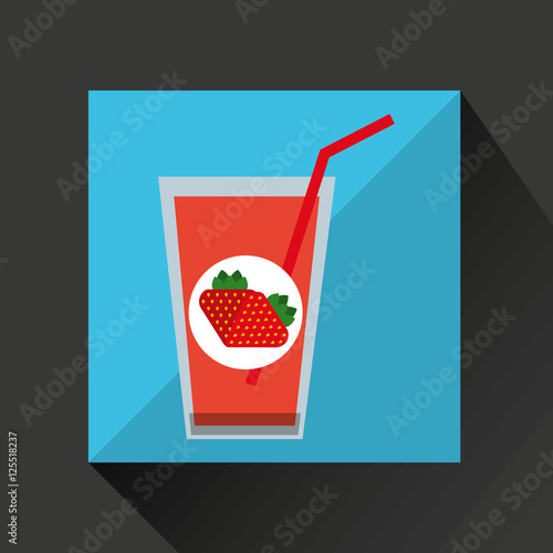 fresh juice strawberry and cup glass straw design vector illustration eps 10