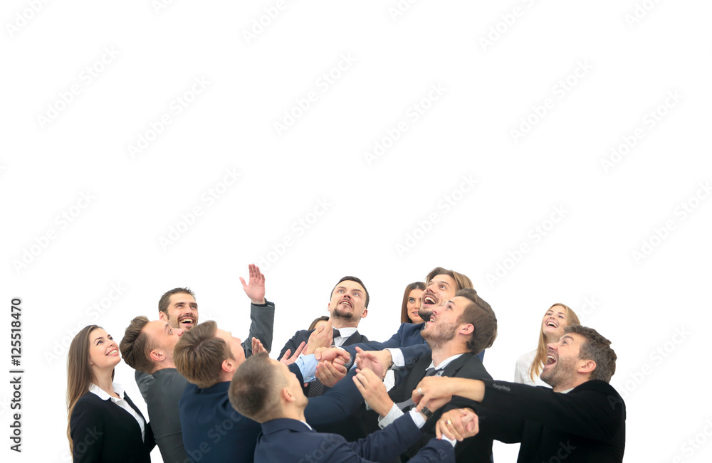 Group of young people congratulating each other Group of young people congratulating each other