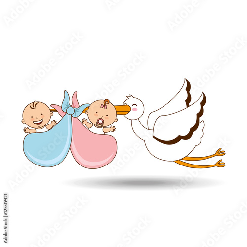 twins stork birth cartoon design vector illustraion eps 10