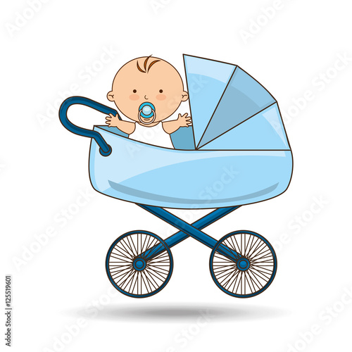 beautiful baby on pram blue design vector illustration eps 10