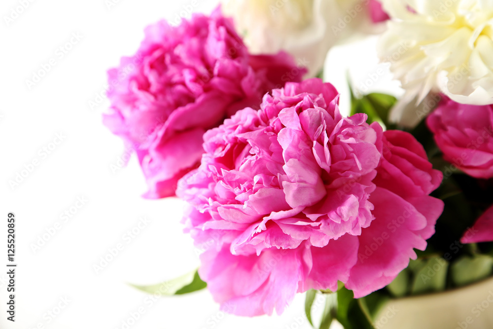 Bouquet of peony flowers isolated on a white