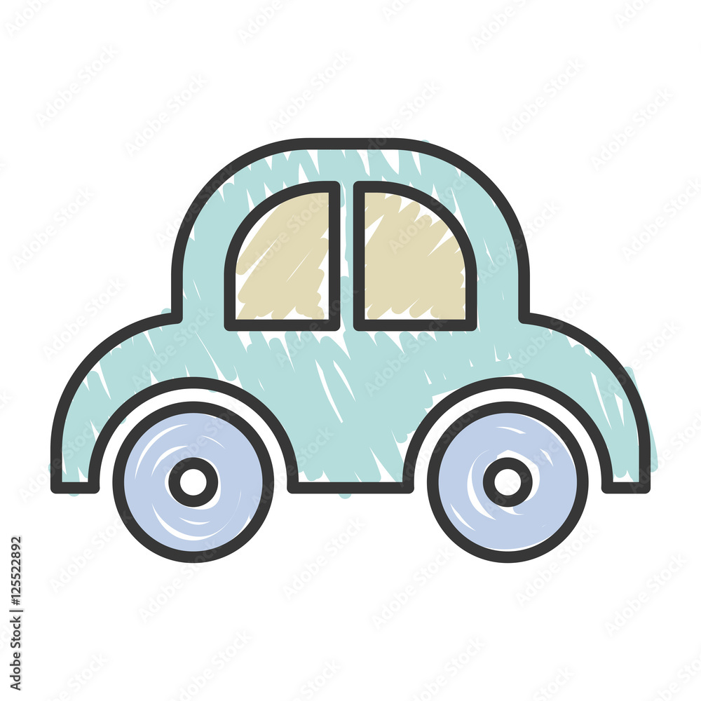 blue baby car toy over white background. sketch and draw design. vector illustration blue baby car toy over white background. sketch and draw design. vector illustration