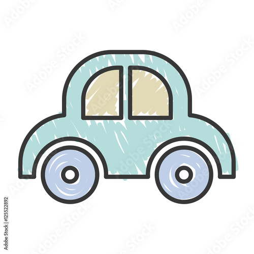 blue baby car toy over white background. sketch and draw design. vector illustration