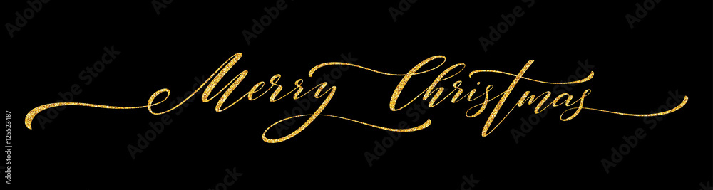 Gold glitter Merry Christmas lettering design. Greeting card with golden glittering decoration. Vector illustration Gold glitter Merry Christmas lettering design. Greeting card with golden glittering decoration. Vector illustration