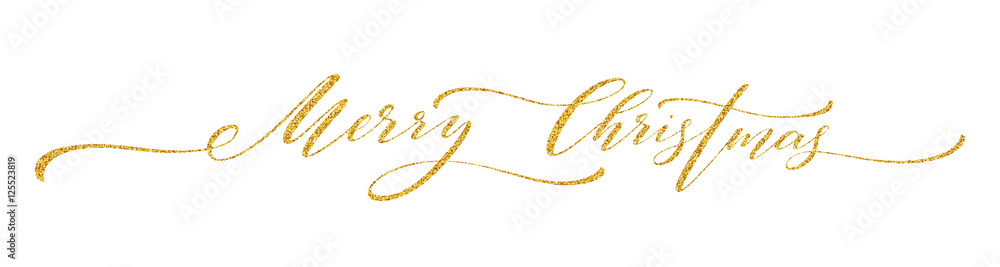 Gold glitter Merry Christmas lettering design. Greeting card with golden glittering decoration. Vector illustration Gold glitter Merry Christmas lettering design. Greeting card with golden glittering decoration. Vector illustration