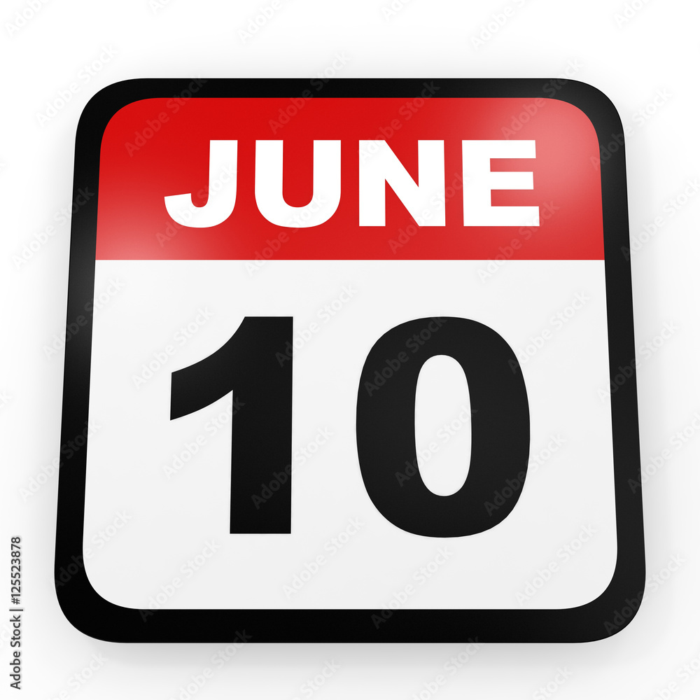 June 10. Calendar on white background. June 10. Calendar on white background.