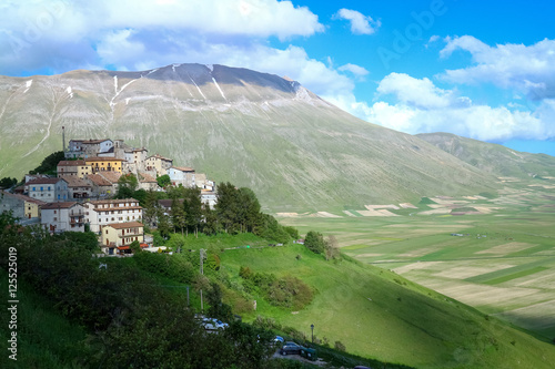 Castelluccio and the valley (Norcia region, Italy) as seen before the devastating earthquake of October 2016. Now the town of Castelluccio is almost completely destroyed. photo