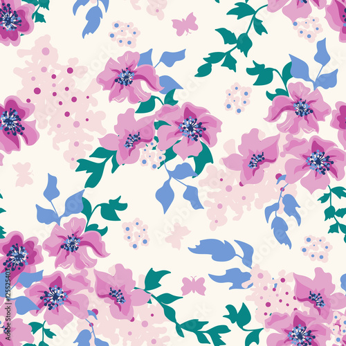 Seamless floral pattern with flowers on light background