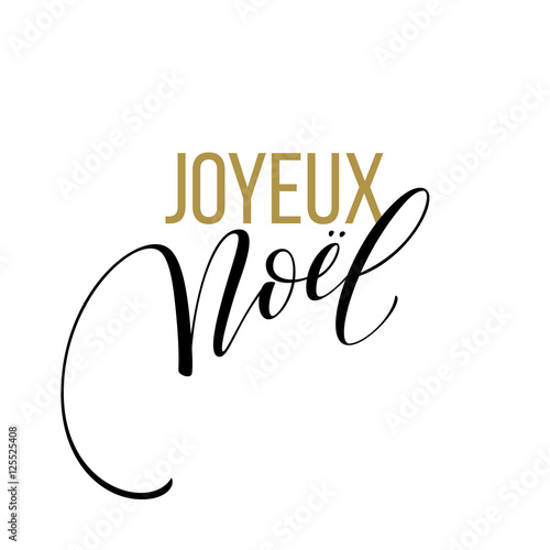 Merry Christmas card template with greetings in french language. Joyeux noel. Vector illustration