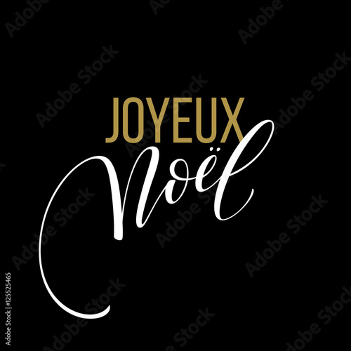 Merry Christmas card template with greetings in french language. Joyeux noel. Vector illustration