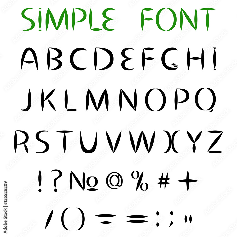 Simple alphabet. Uppercase letters with sharp ends, and punctuation. Simple alphabet. Uppercase letters with sharp ends, and punctuation.