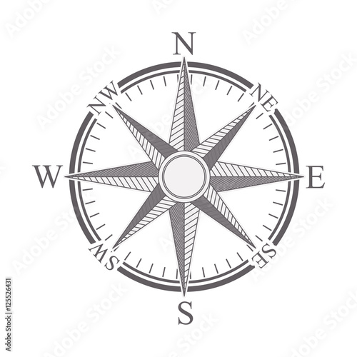 vintage compass wind rose icon over white background. navigation and travelling design. vector illustration