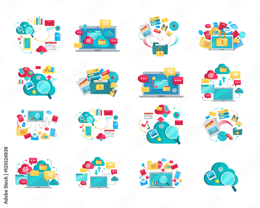 Concept Flat Design Banners Set for Digital Data Concept Flat Design Banners Set for Digital Data