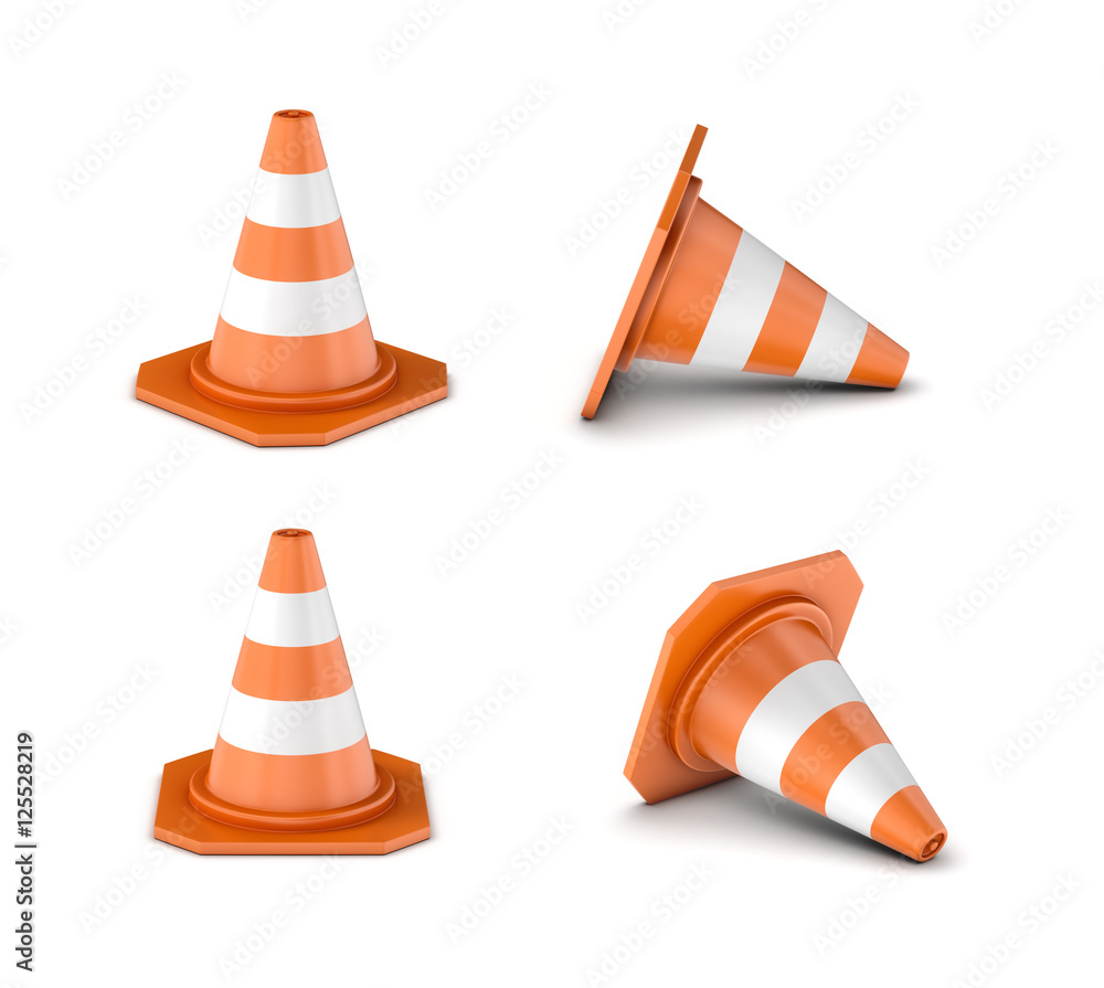 Rendering striped traffic cone isolated on the white background. Rendering striped traffic cone isolated on the white background.