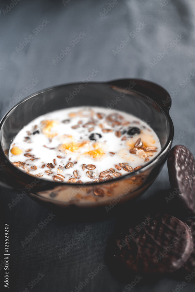 Diet cereal and chocolate bake. Delicious breakfast. Muesli Diet cereal and chocolate bake. Delicious breakfast. Muesli