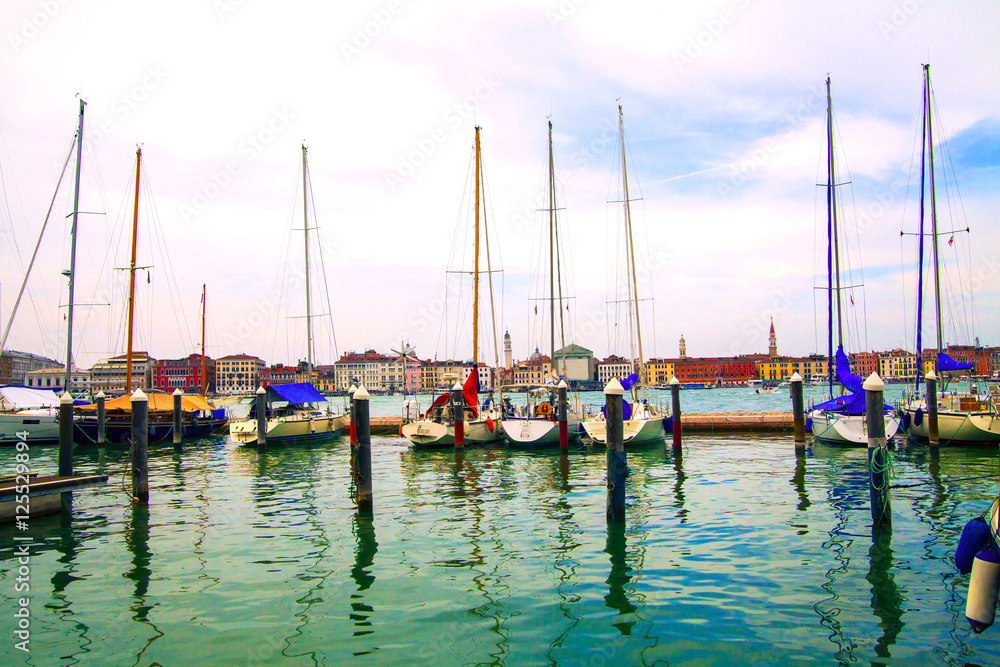 Yachts on a mooring in Venice