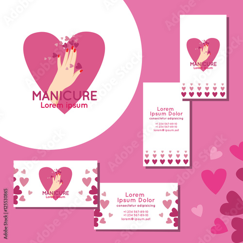 Manicure logo. Set of business cards for manicure.