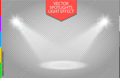 vector scene illuminated by spotlight ray. Light effect on transparent background