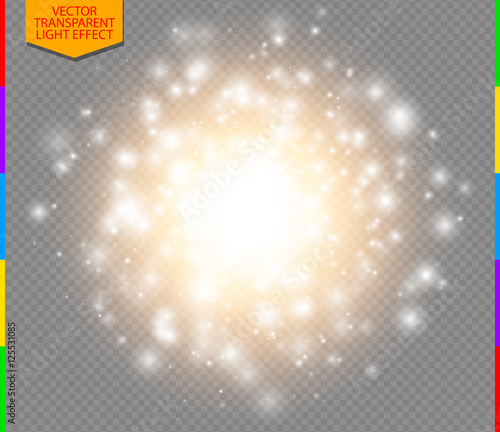 Abstract golden explosion with white sparks modern design. Glow star burst or firework light effect. Sparkles light vector transparent background. Christmas Concept. Flash flare or sparkler