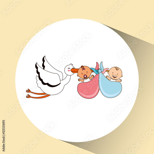 twins stork birth cartoon design vector illustraion eps 10
