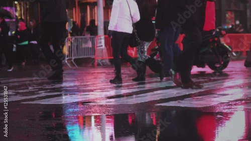  Slow-motion New York City crosswalk in the rain 