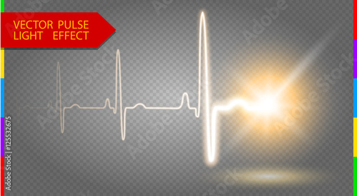Heart pulse graphic curve line with luminous star. Glow vector light effect on transparent background for design