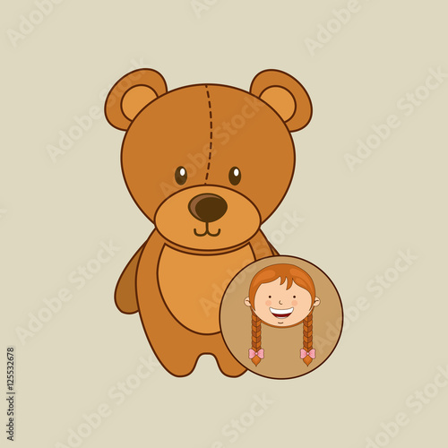 beautiful girl smiling teddy and stick horse vector illustration eps 10
