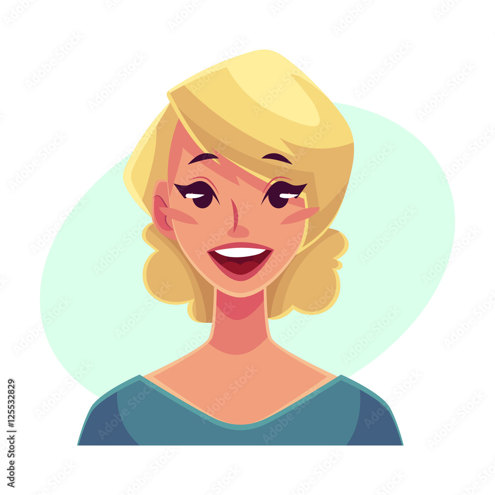 Pretty blond woman, wow facial expression, cartoon vector illustrations  isolated on blue background Beautiful woman surprised, amazed, astonished.  Surprised, wow face expression Stock Vector | Adobe Stock