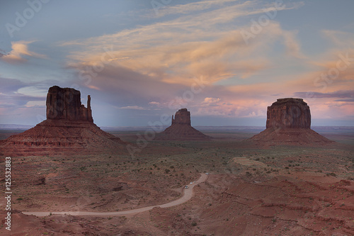 The sun setting in Monument Valley