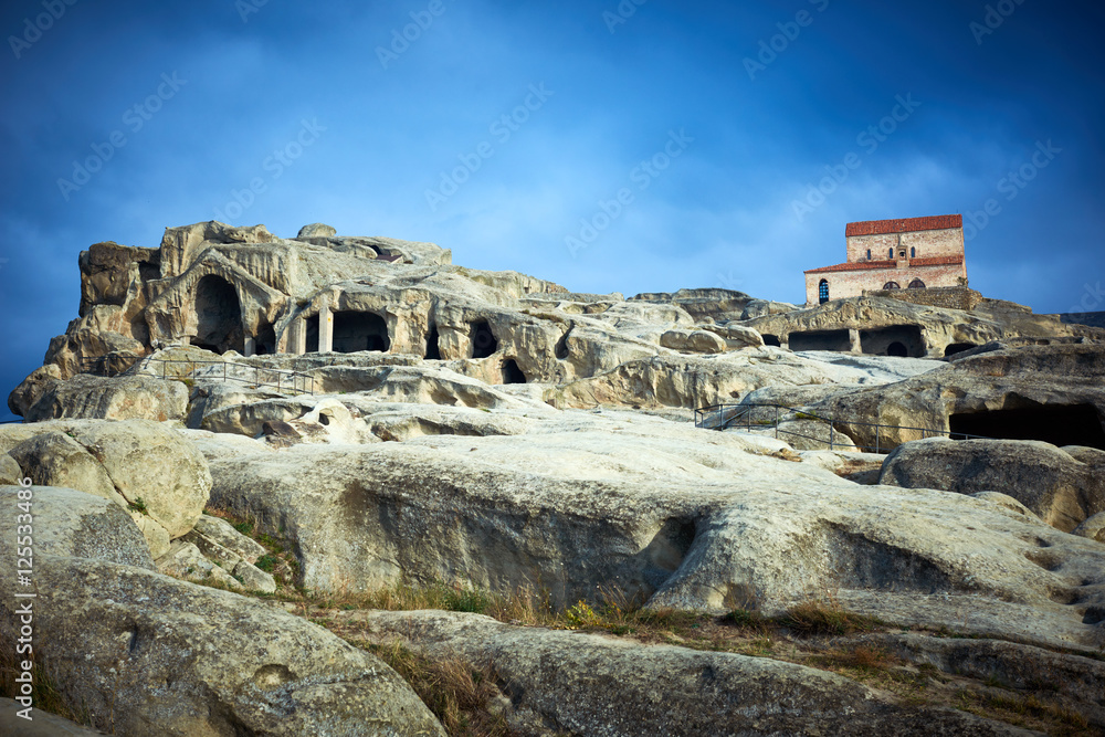 Uplistsikhe. Rock cave city with christian basilica church in Georgia