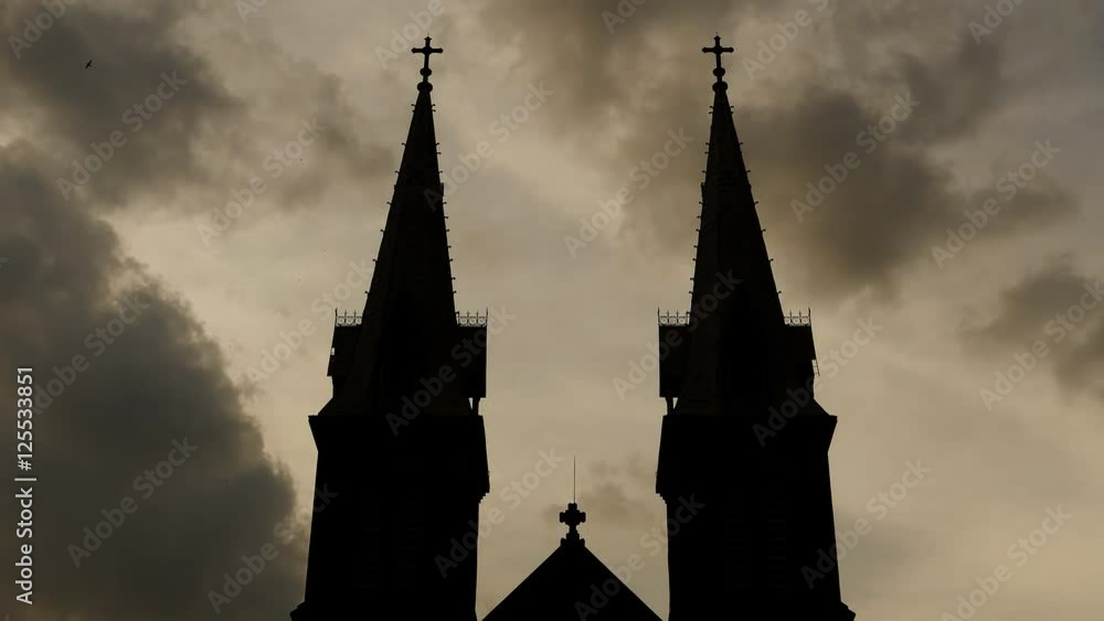 Black silhouettes of the towers of the Catholic Church Black silhouettes of the towers of the Catholic Church